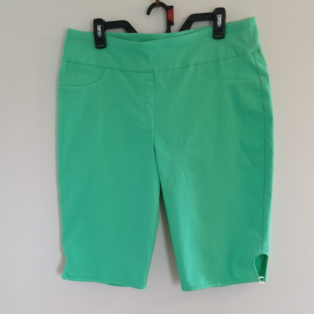 hearts of palm Bright Mint Green Ponte Bermuda Shorts with Hem Ring Accent